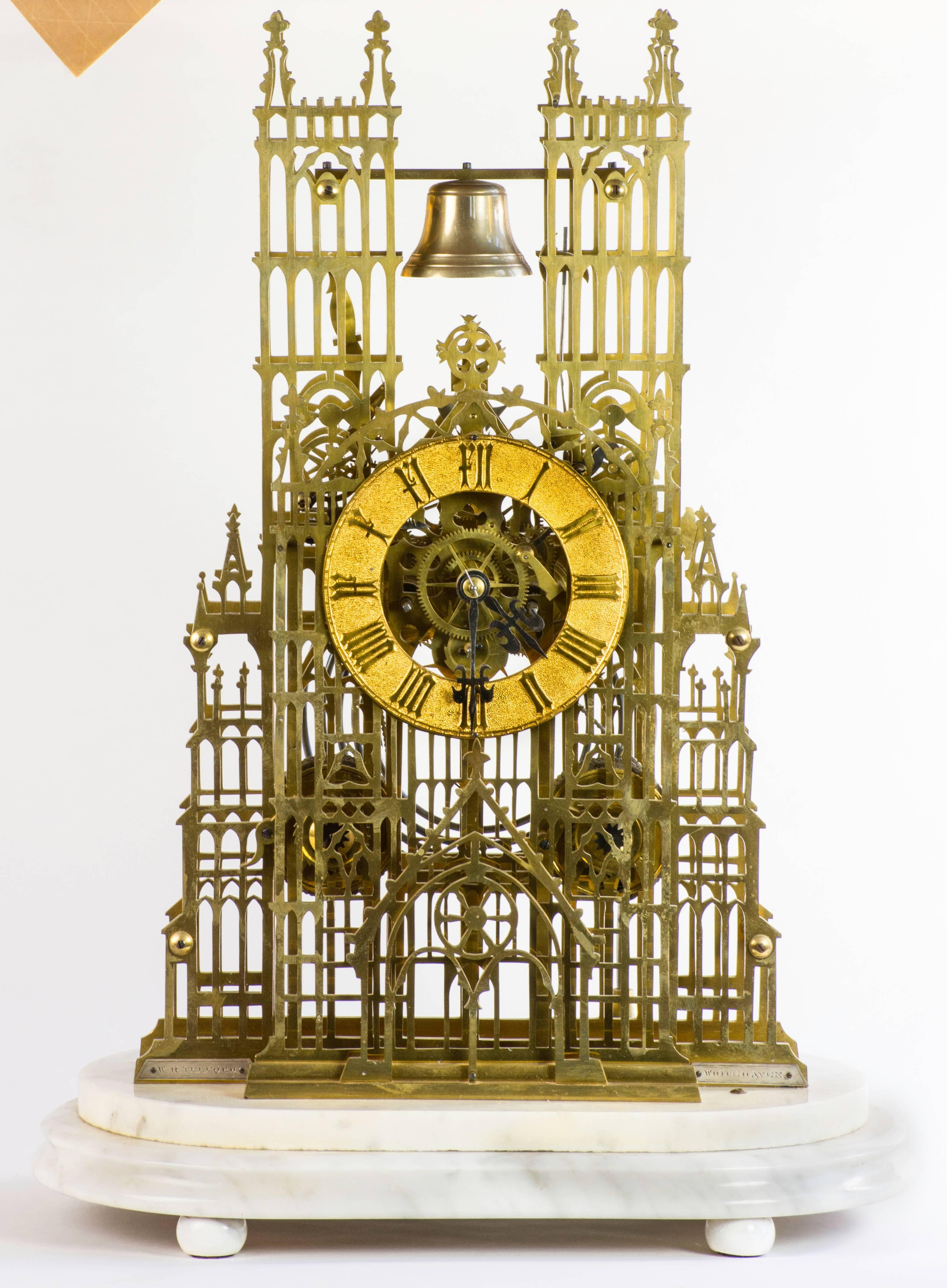 Grand Tour 19th Century Brass Skeleton Clock Model of Westminster Cathedral, London