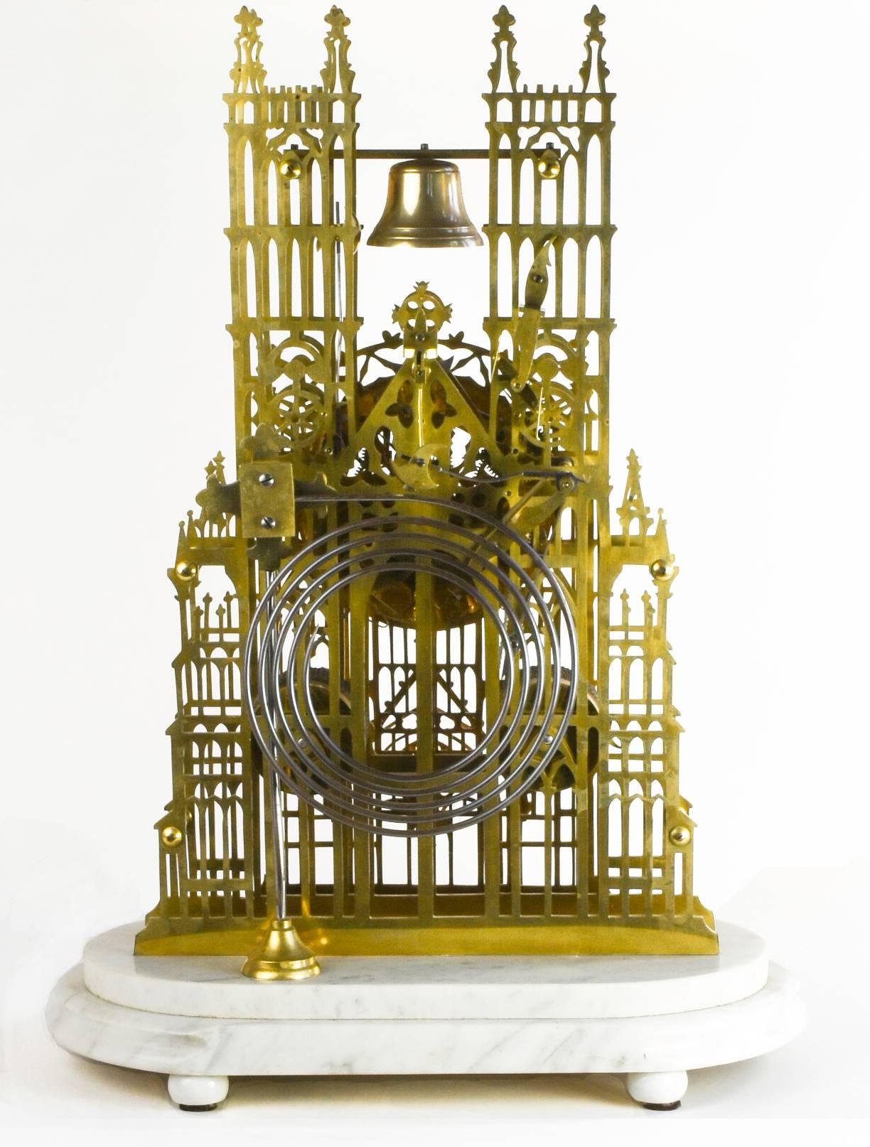 19th Century Brass Skeleton Clock Model of Westminster Cathedral, London In Excellent Condition In Lafayette, CA