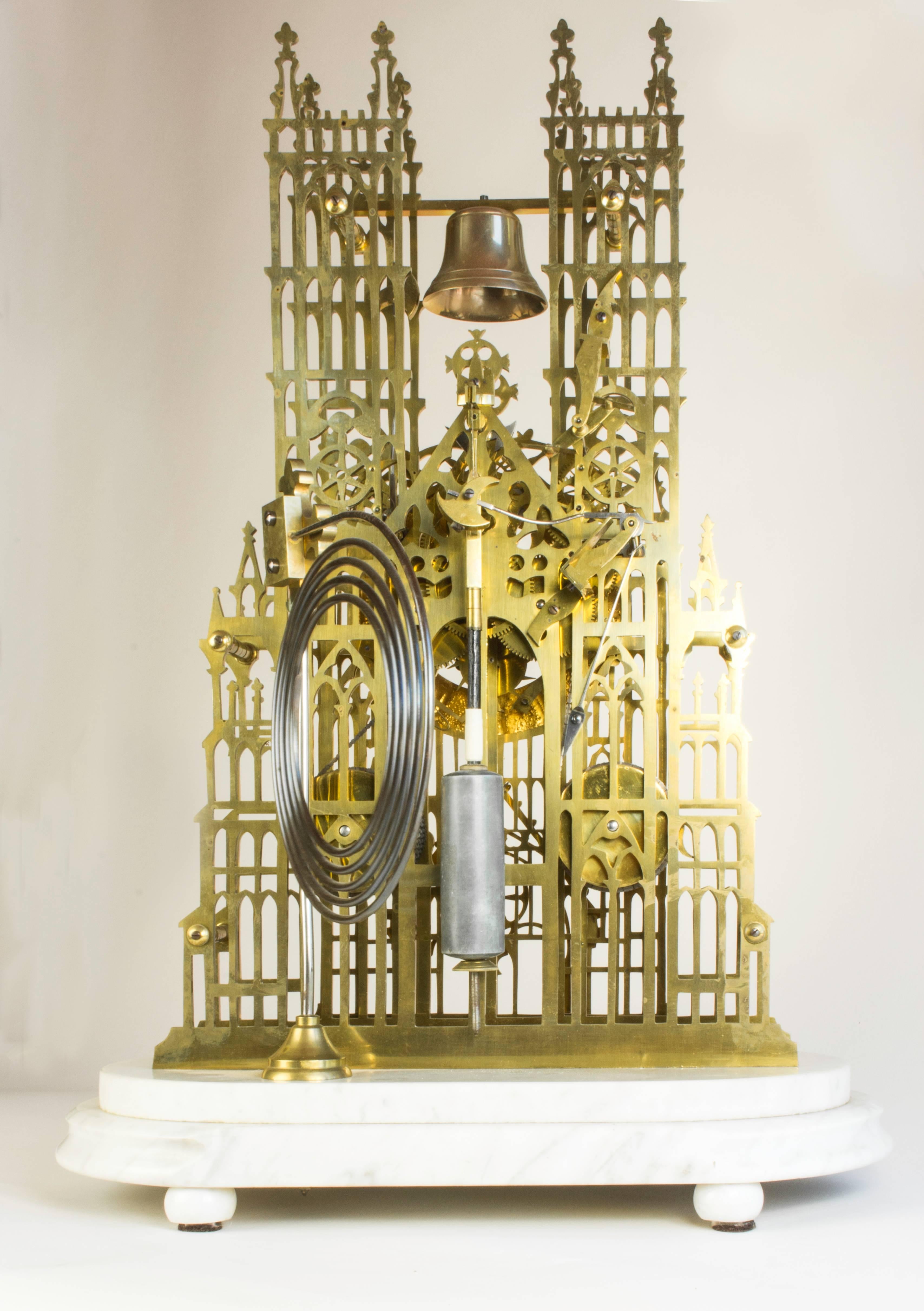 19th Century Brass Skeleton Clock Model of Westminster Cathedral, London 2