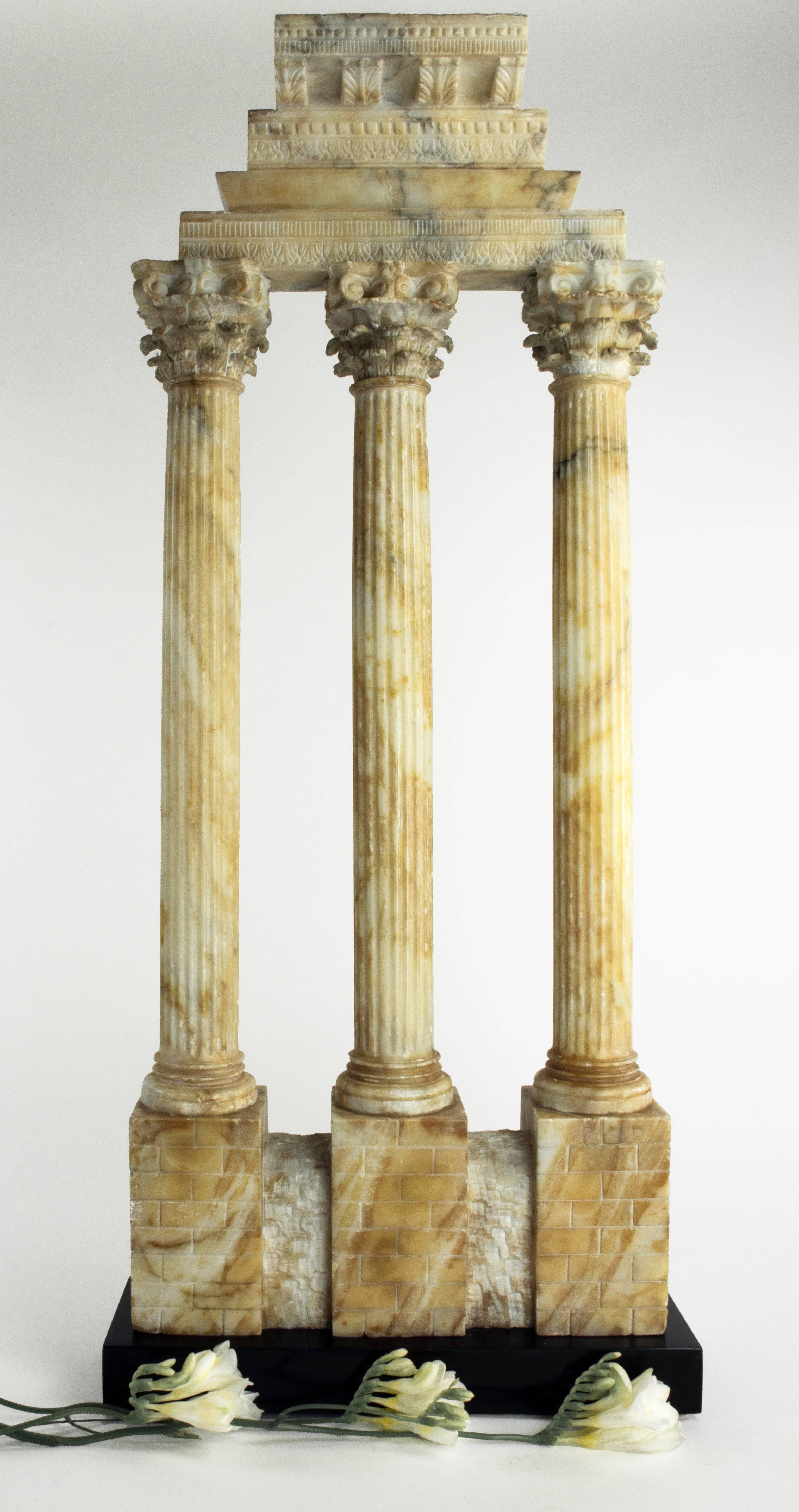 Carved Grand Tour Alabaster Model of the Temple of Castor and Pollux, Rome, circa 1870 For Sale