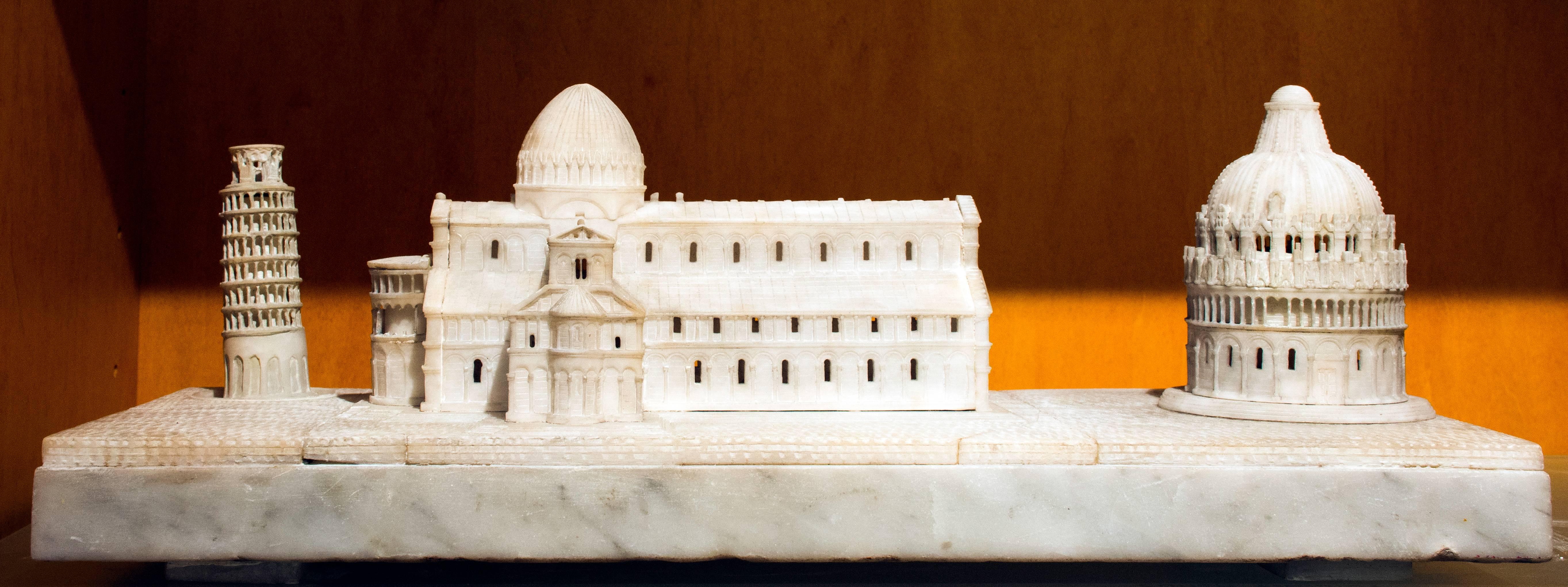 Carved Pisa Alabaster Cathedral Group Model, circa 1875