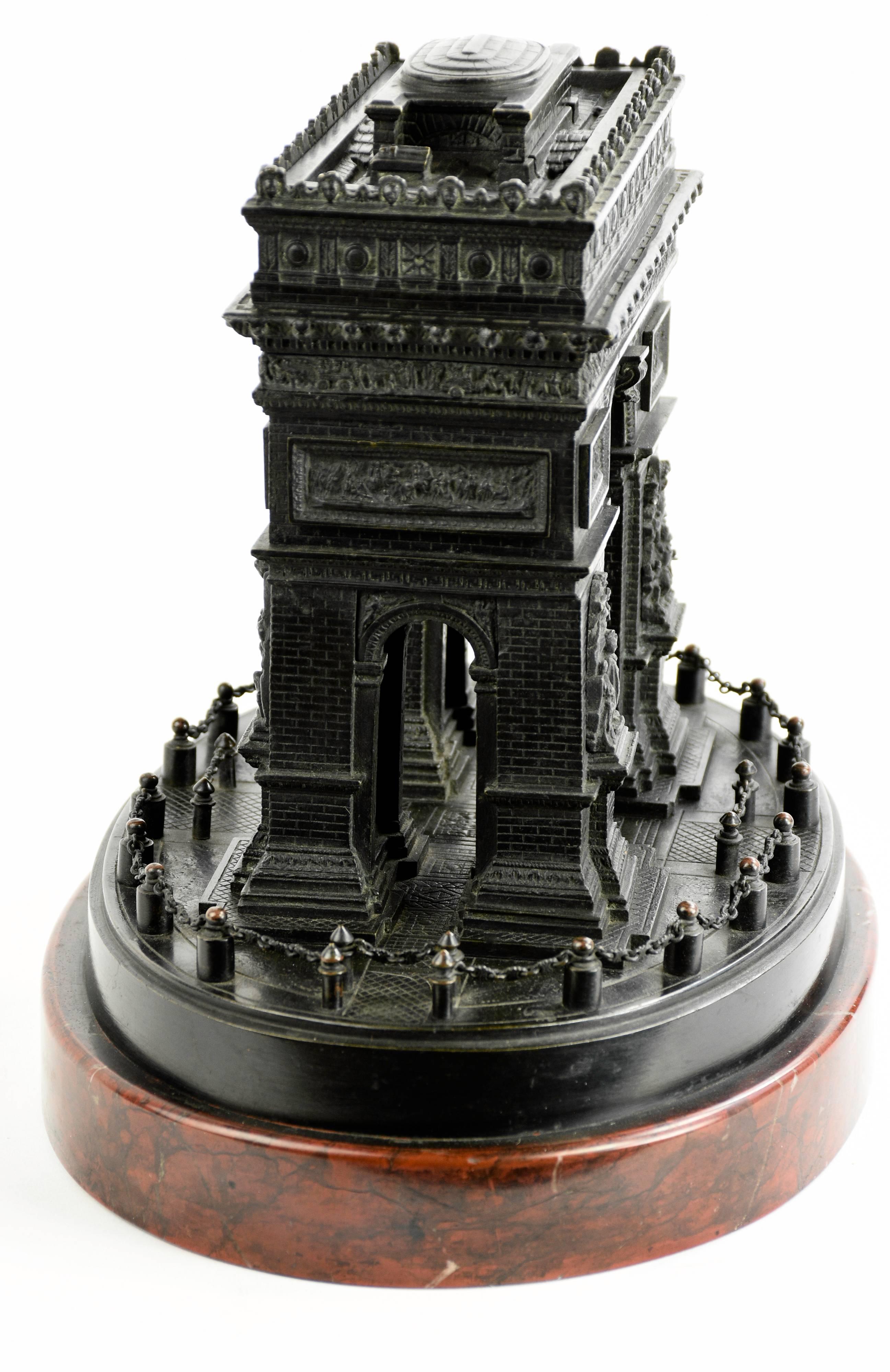French Detailed 19th Century Grand Tour Bronze or Marble Model of the Arc De Triomphe For Sale