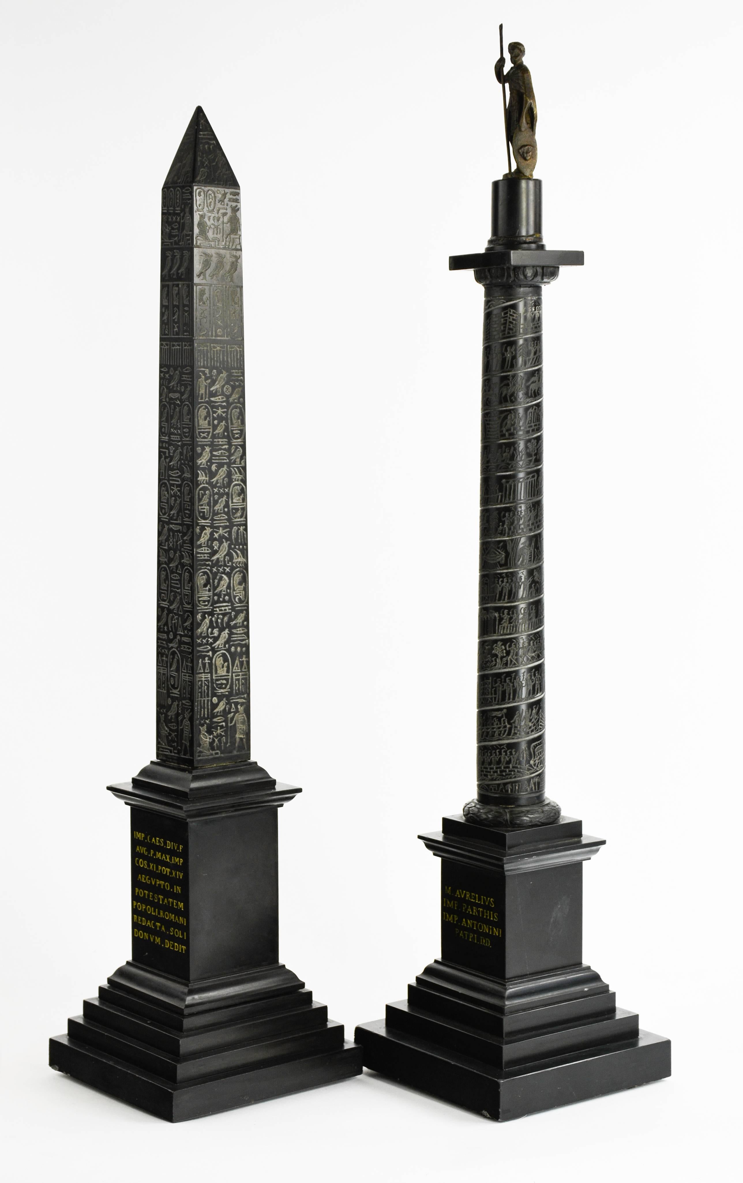Italian Pair of Rare Grand Tour Models of the Marcus Aurelius Column and Solar Obelisk For Sale