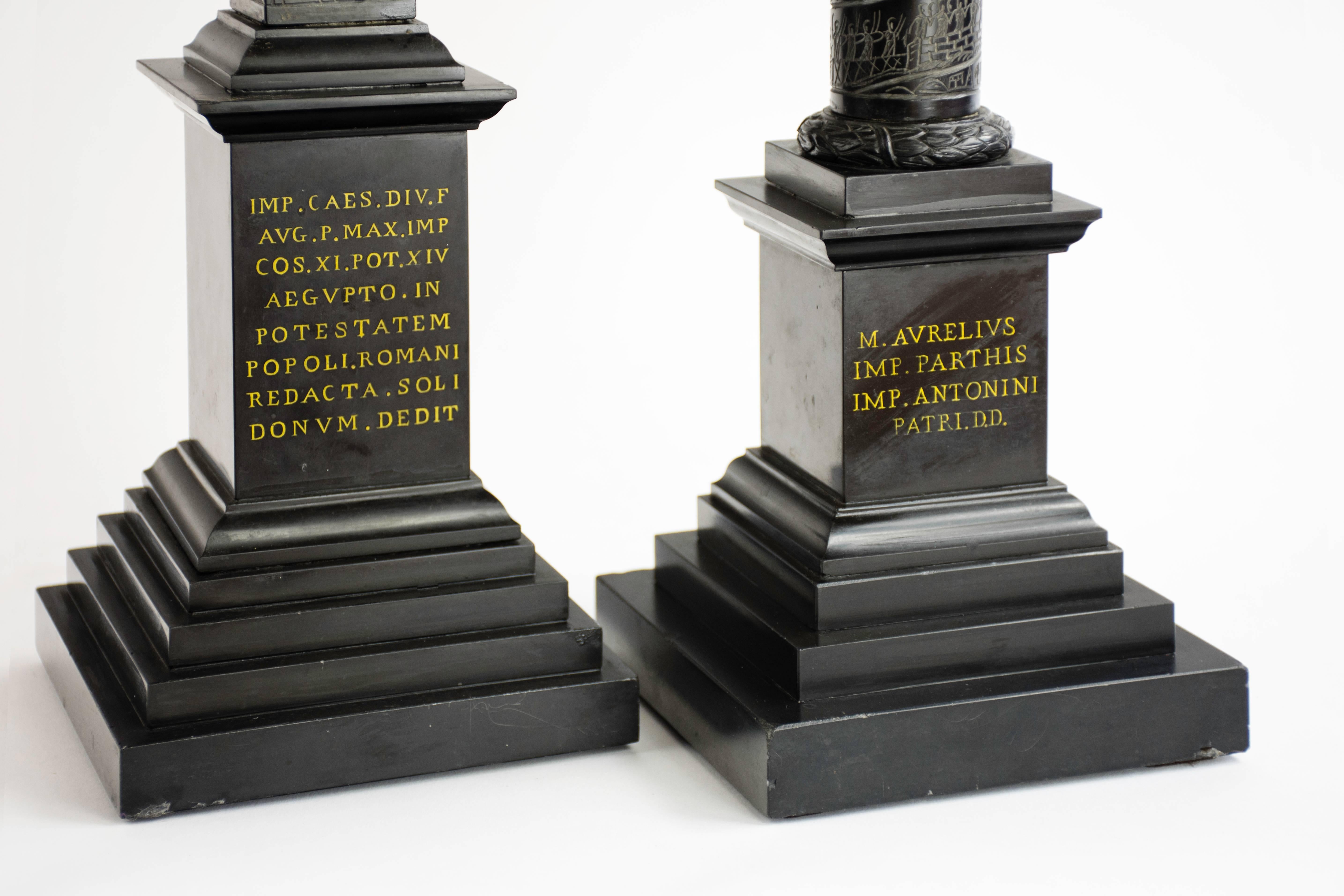 Carved Pair of Rare Grand Tour Models of the Marcus Aurelius Column and Solar Obelisk For Sale