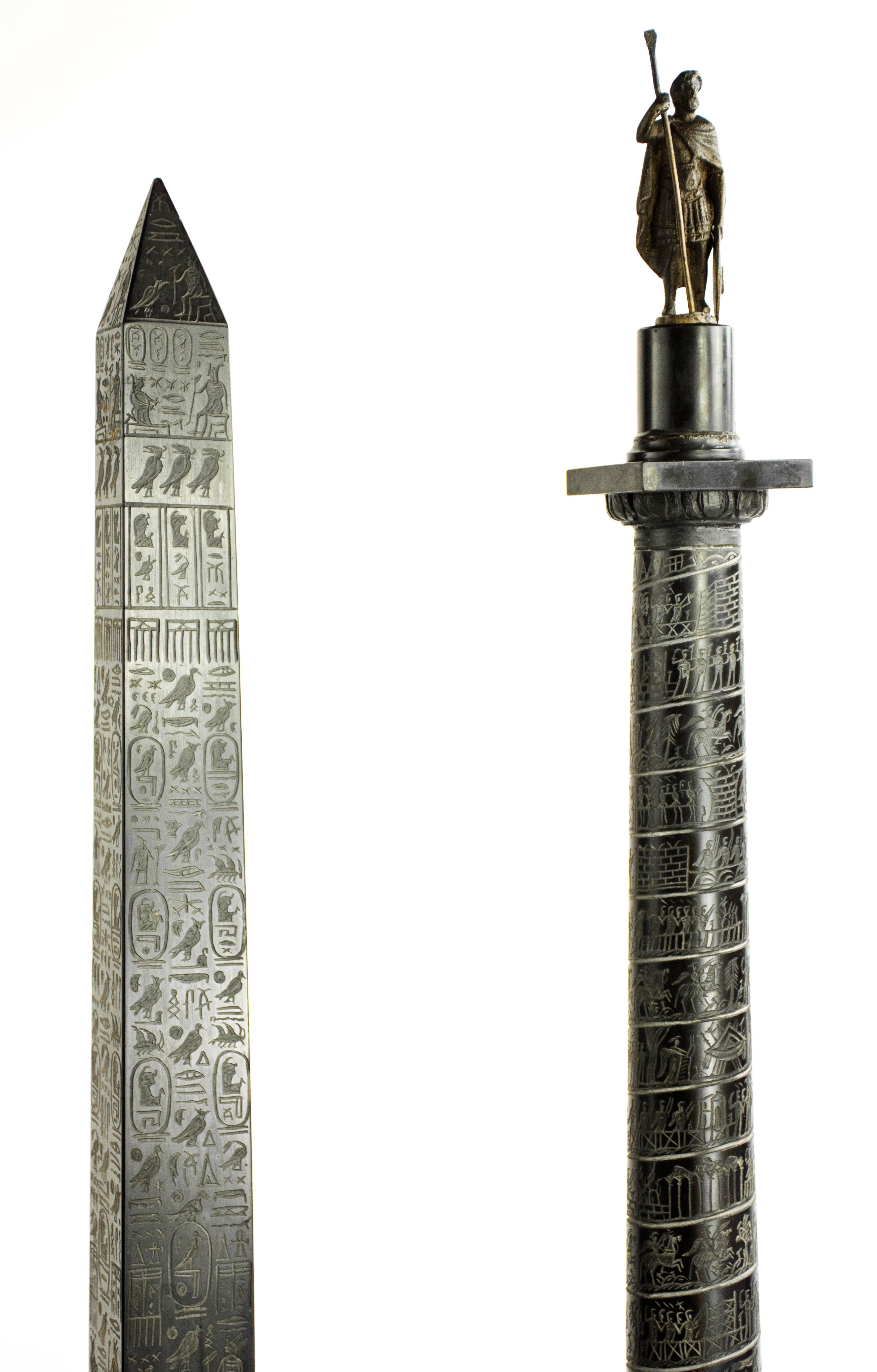 Mid-19th Century Pair of Rare Grand Tour Models of the Marcus Aurelius Column and Solar Obelisk For Sale