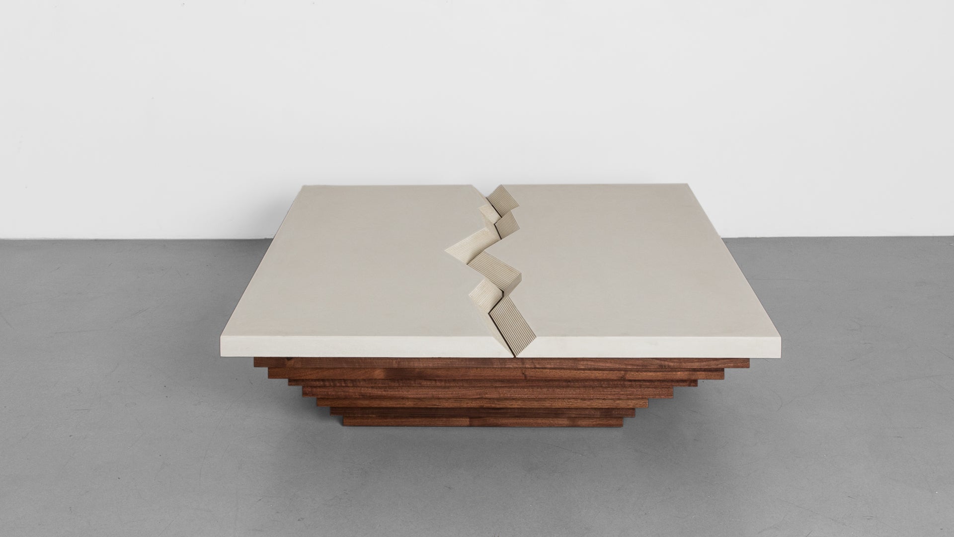 Cast Canyon Coffee Table By Uhuru Design, Polished Concrete, Walnut Cast Canyon Coffee Table By Uhuru Design, Polished Concrete, Walnut