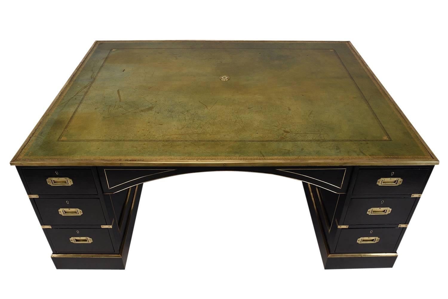 Antique English Campaign-Style Partner Desk In Excellent Condition In Hudson, NY