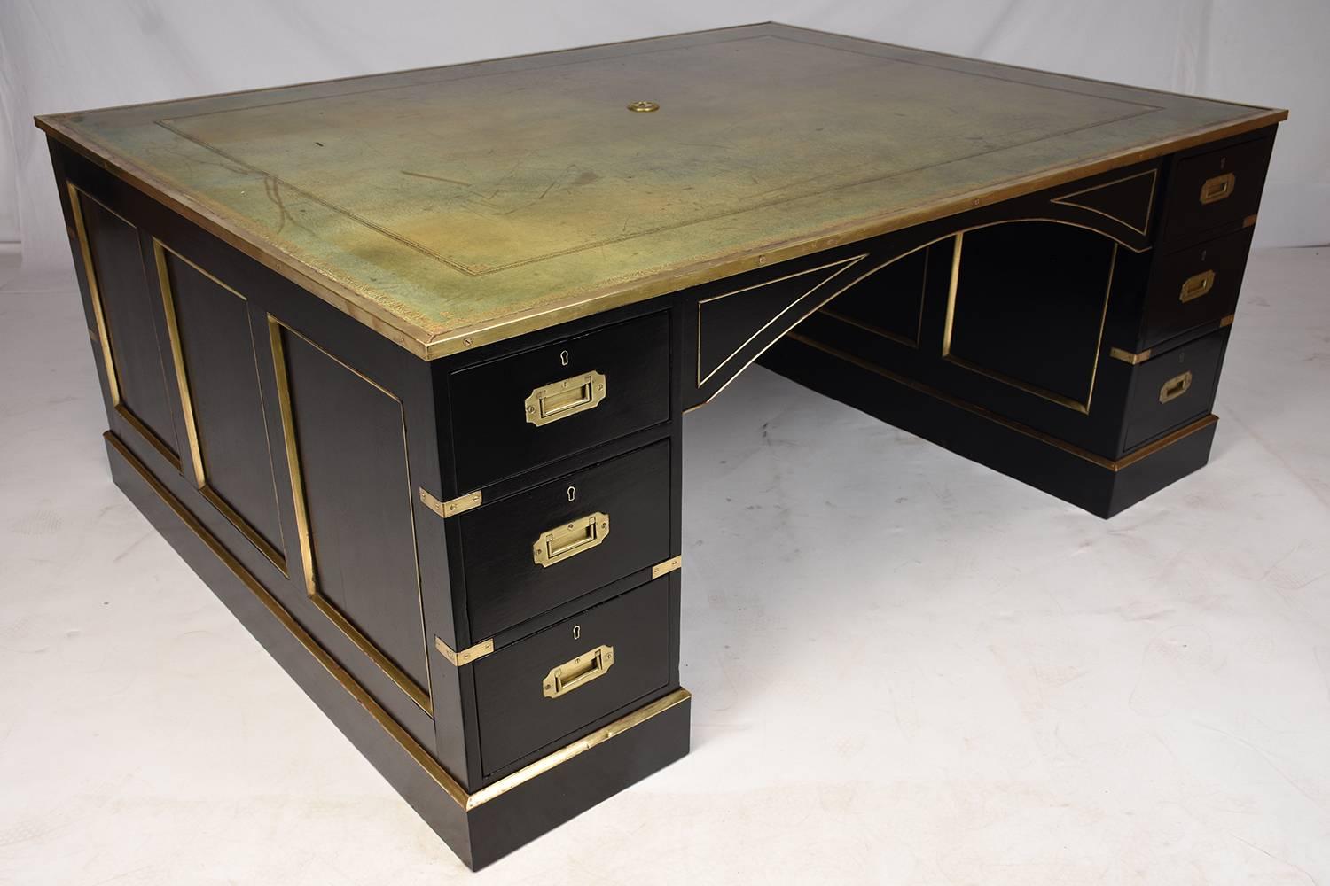 Antique English Campaign-Style Partner Desk 1