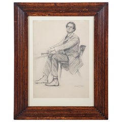 Antique Charcoal Drawing of a Pianist, circa 1920, Signed Adelaide G. Trioner