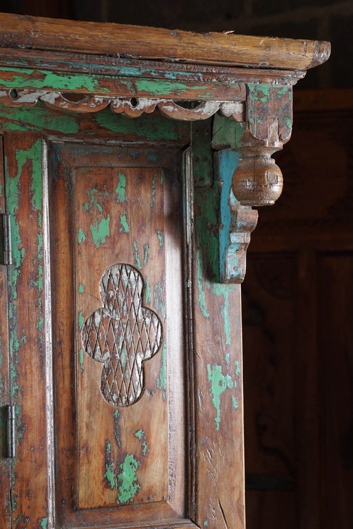 Hand-Carved 19th Century Teak Wood Armoire