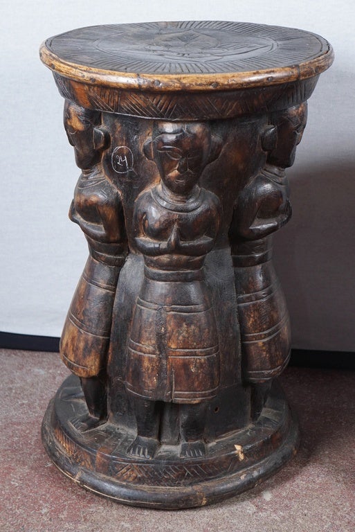 Nepalese Pair of 19th Century Hand-Carved Stools, Nepal
