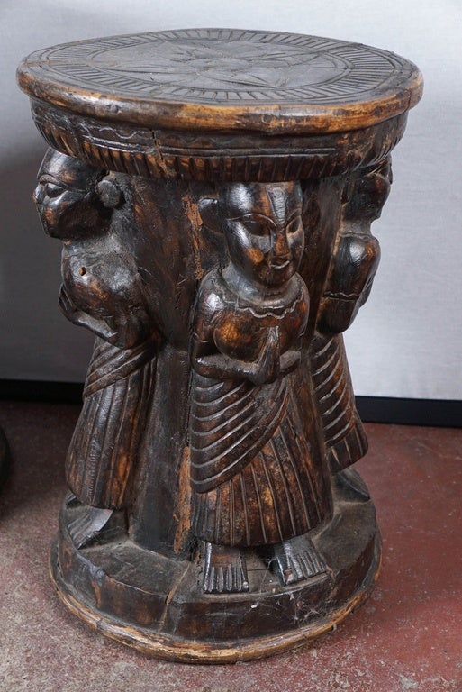 Pair of 19th Century Hand-Carved Stools, Nepal 2