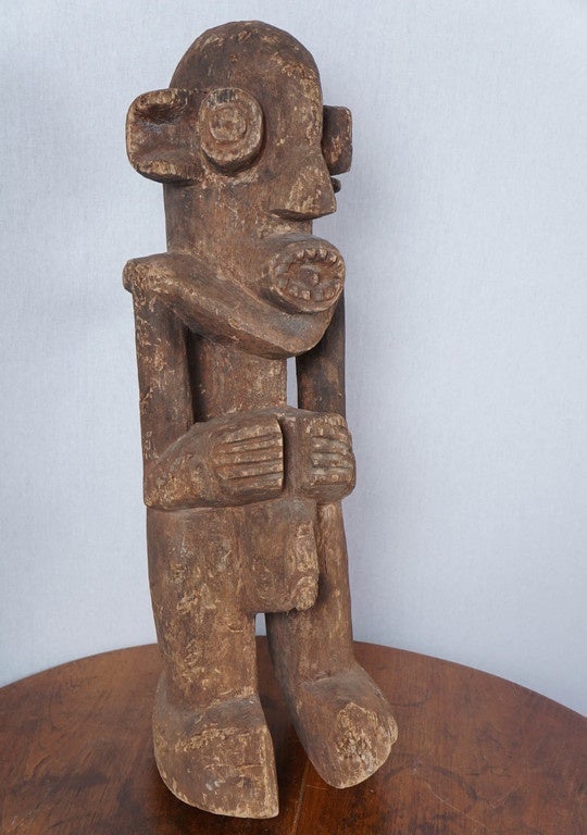 Called Ngimfe by local residents, this figure was said to personify the messenger for an oracle named Sanko; messenger of good news of good luck.
Was in the possession of Duke University Museum in 1979. Museum #s still inscribed. Purchased from