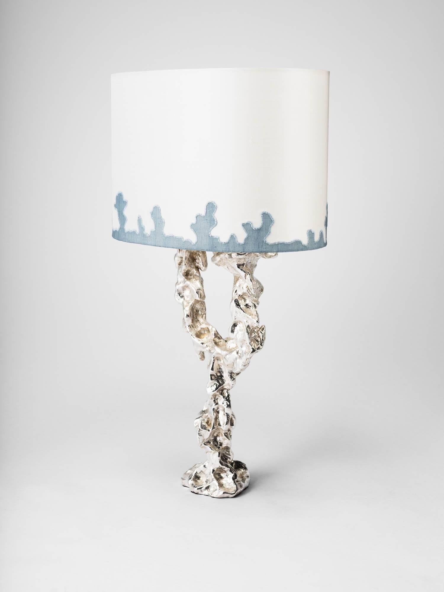 Mattia Bonetti
table lamp 'Grotto,' 
2014.
Silver plated bronze, silk shade.
Measures: H 45 x L 31 x D 21 cm / H 17.7 x L 12.2 x D 8.3 in.
David Gill Gallery.
For EU buyers this piece is subject to a 20% VAT tax, which will be added to the price