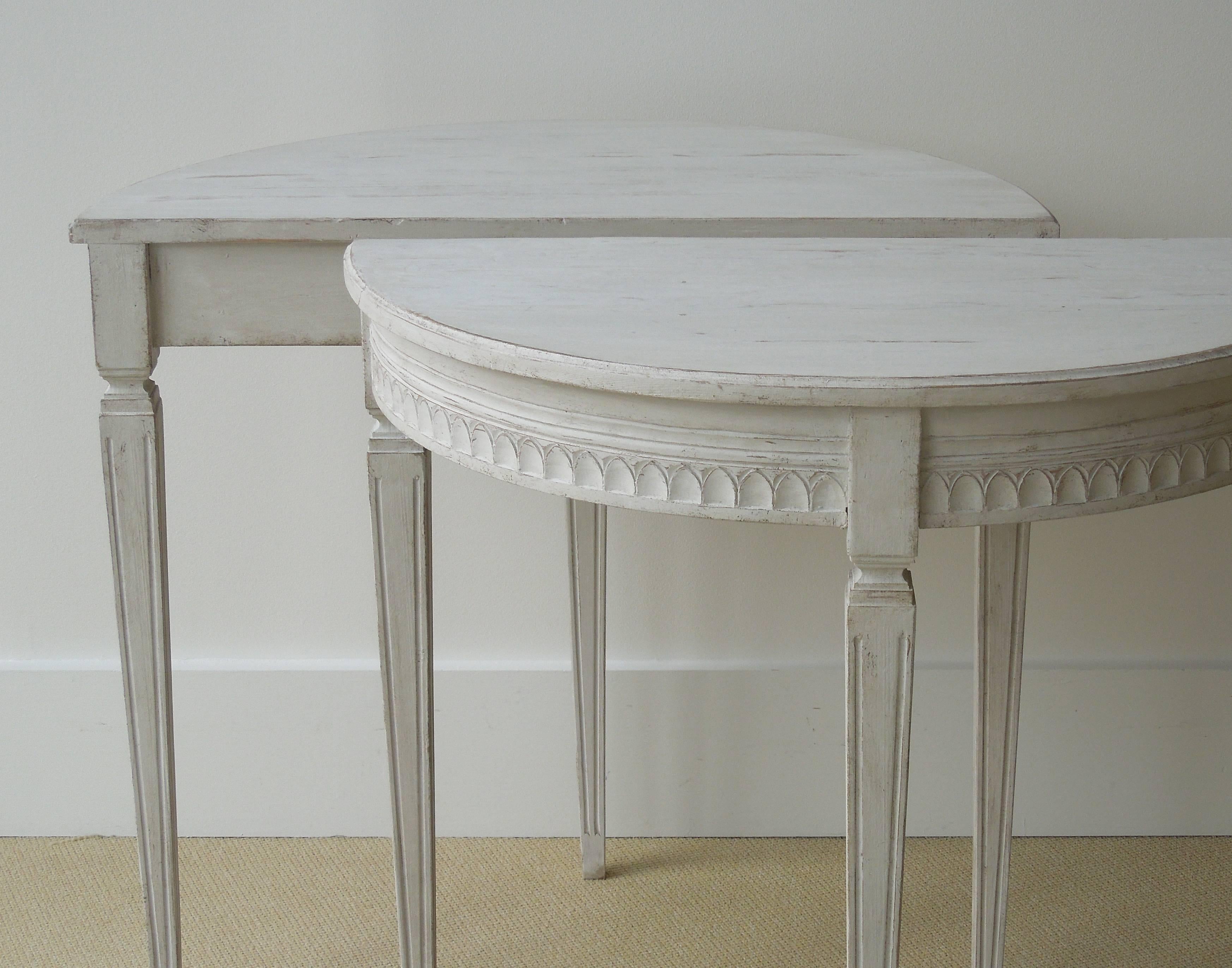 Pair of Small Swedish Gustavian Painted Demilune Tables 2