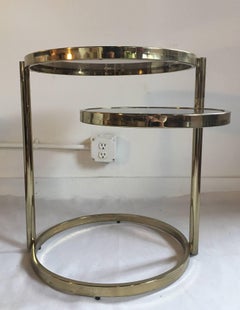 1970s Milo Baughman Style Articulating Brass Side Table with Swiveling Tier