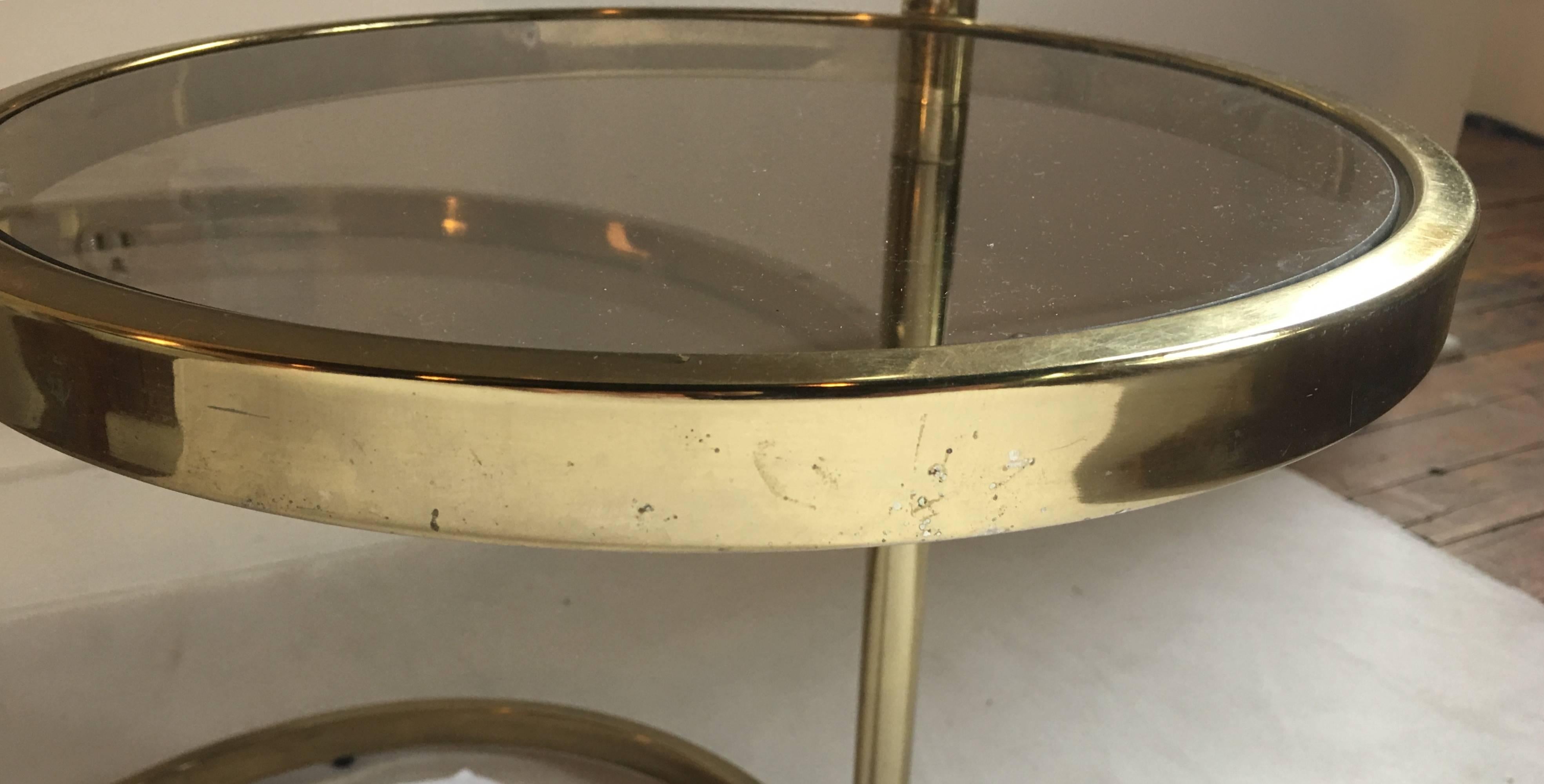 Late 20th Century 1970s Milo Baughman Style Articulating Brass Side Table with Swiveling Tier