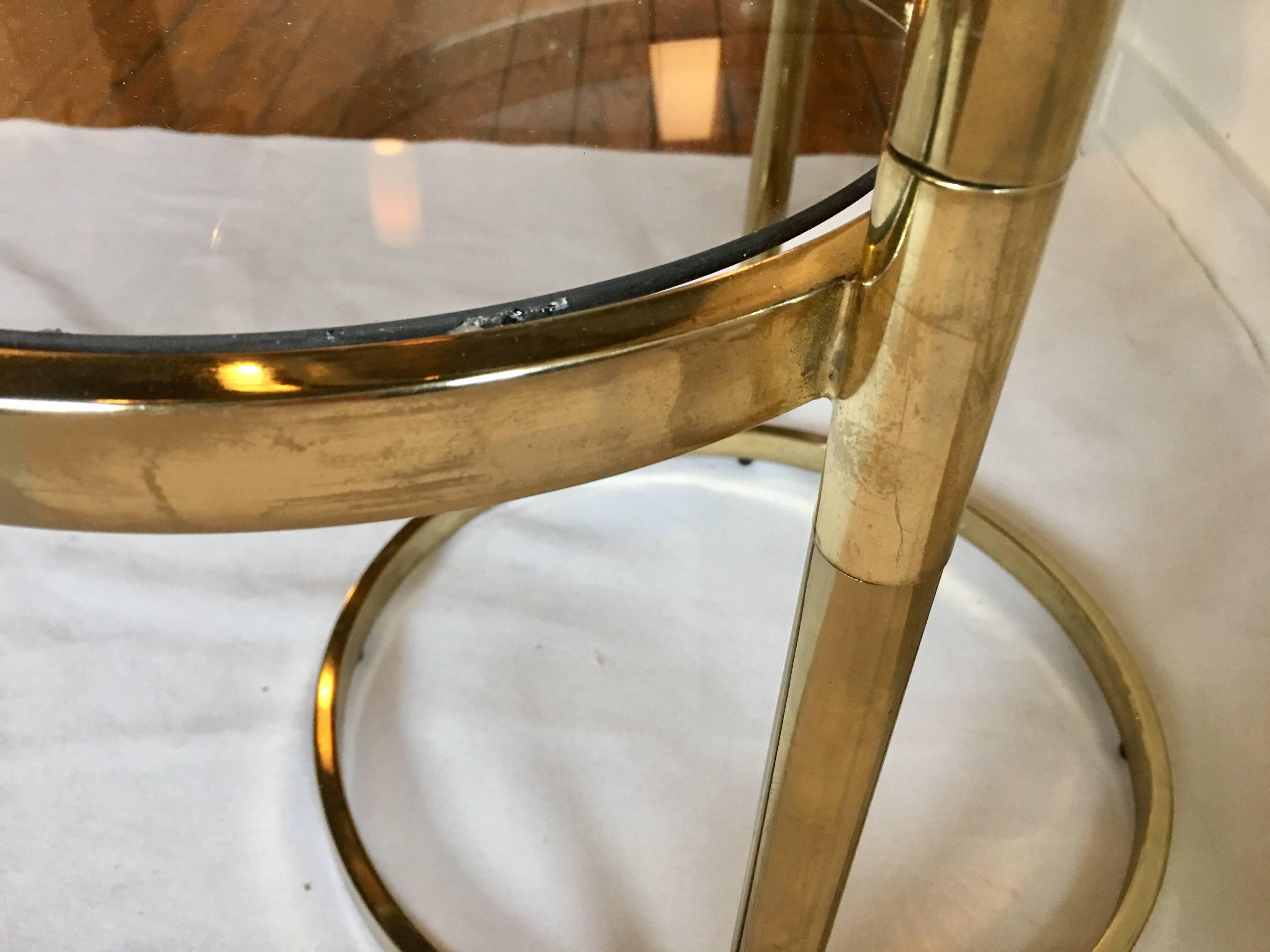 1970s Milo Baughman Style Articulating Brass Side Table with Swiveling Tier 1