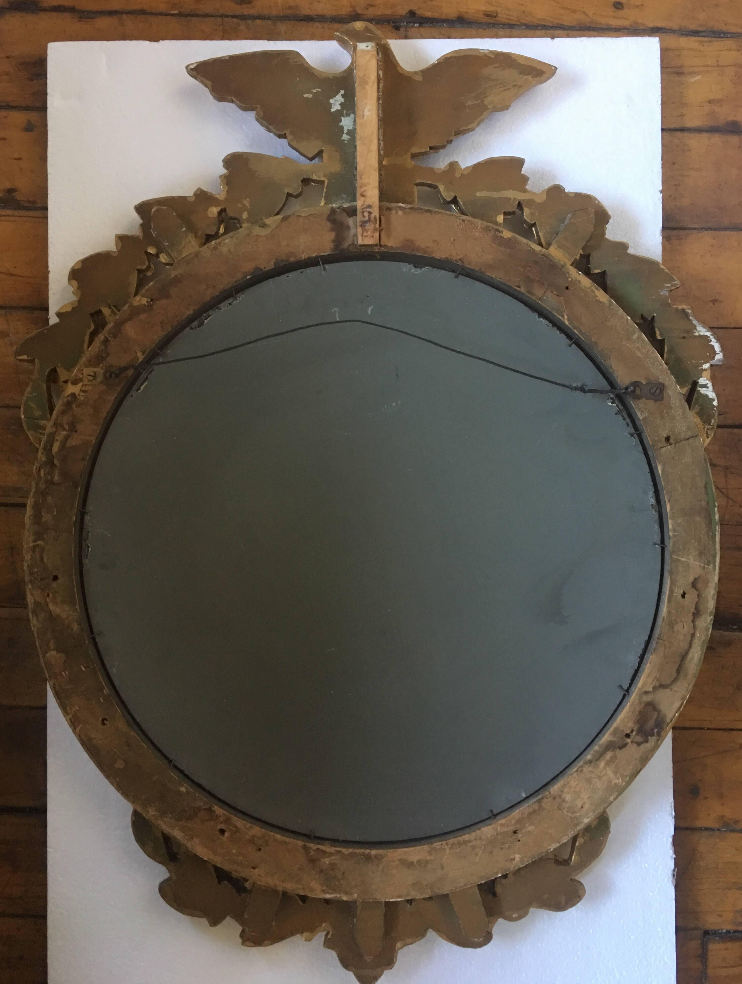 Regency Style Convex Bullseye Wall Mirror with Carved Eagle and Acanthus 2