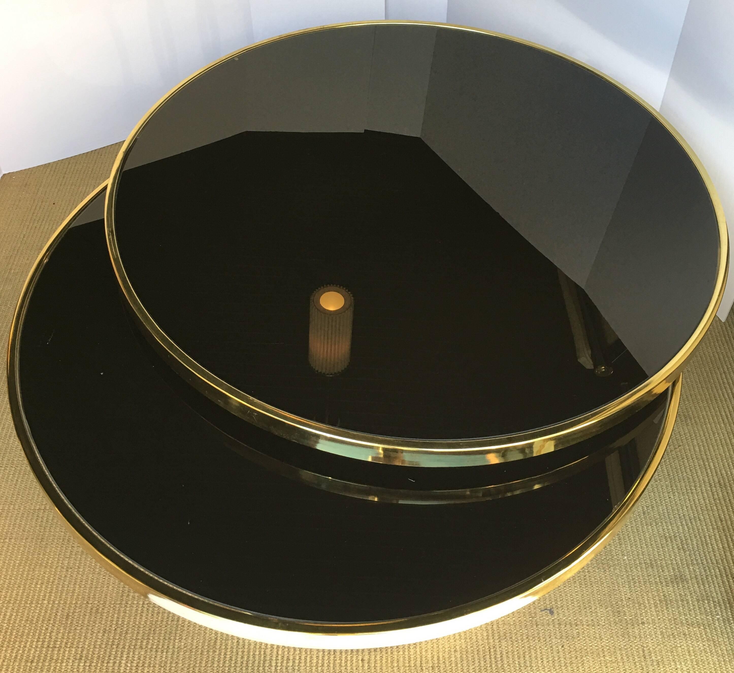 round glass and brass coffee table