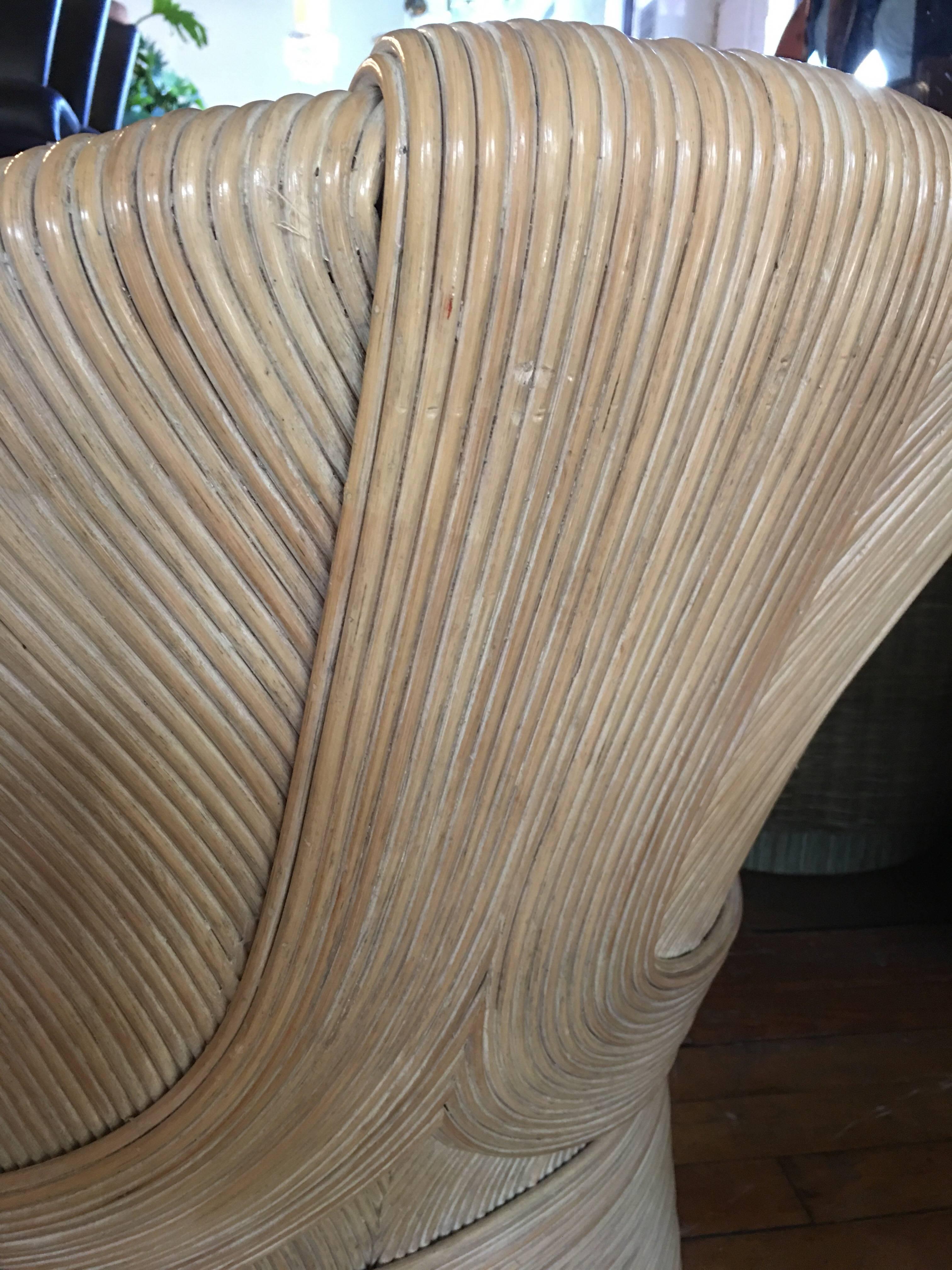 Paul Frankl Style Mid-Century Modern Draped Rattan Reed Lounge Chair 1