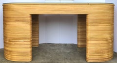 Paul Frankl Style Mid-Century Modern Sculptural Oval Reed Bamboo Desk Console