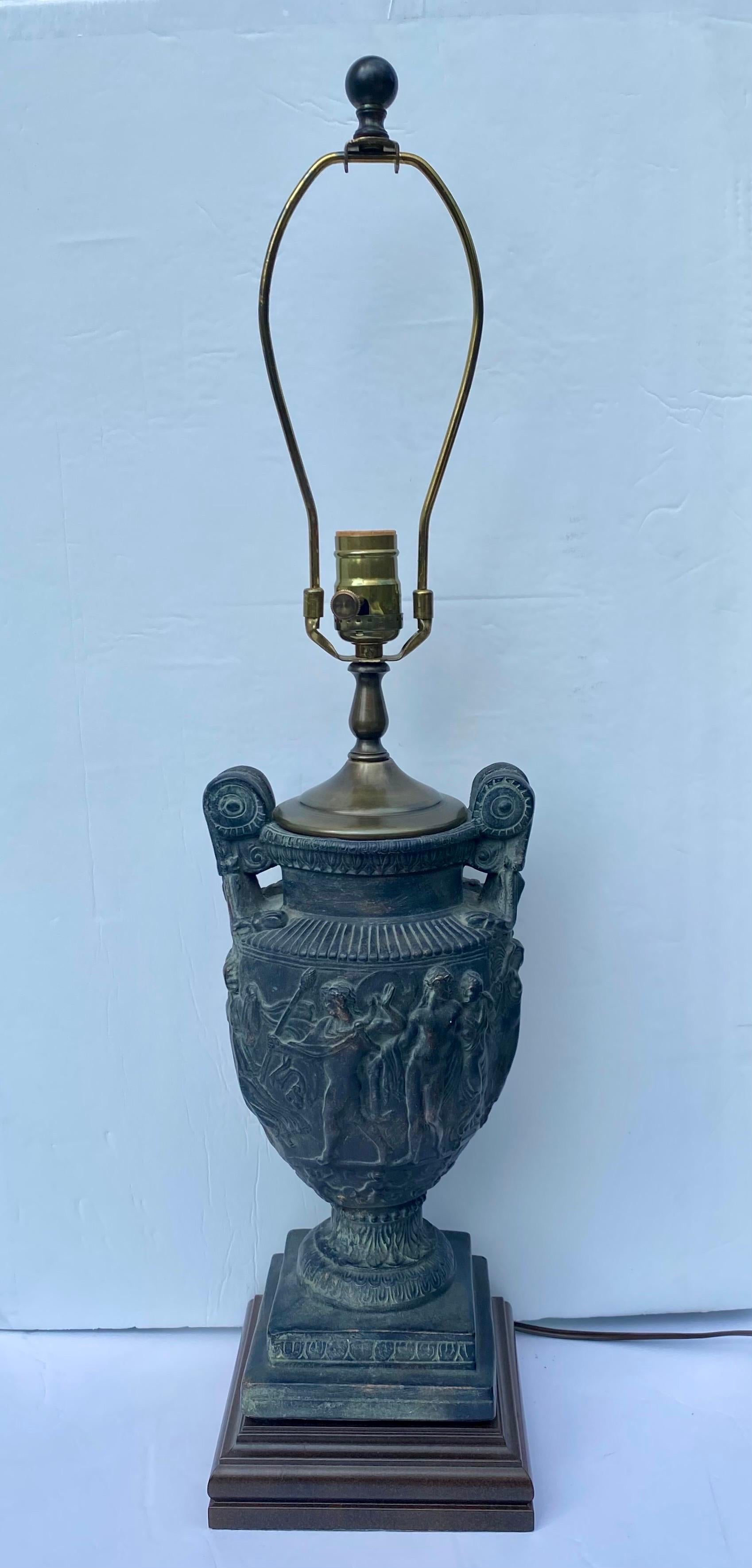 Classical Roman Figural Plaster Urn Vase Table Lamp For Sale 7
