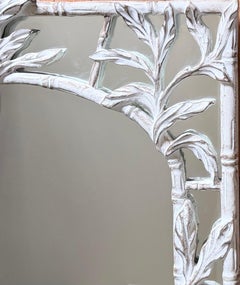 Hollywood Regency Serge Roche Style Carved Bamboo Palm Foliate Wall Mirror