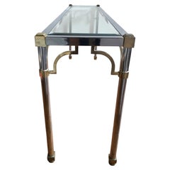 John Vesey Style Mid-Century Modern Brass Chrome & Glass Console Table, 1970s