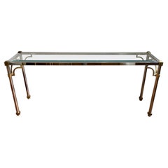 John Vesey Style Mid-Century Modern Brass Chrome & Glass Console Table, 1970s