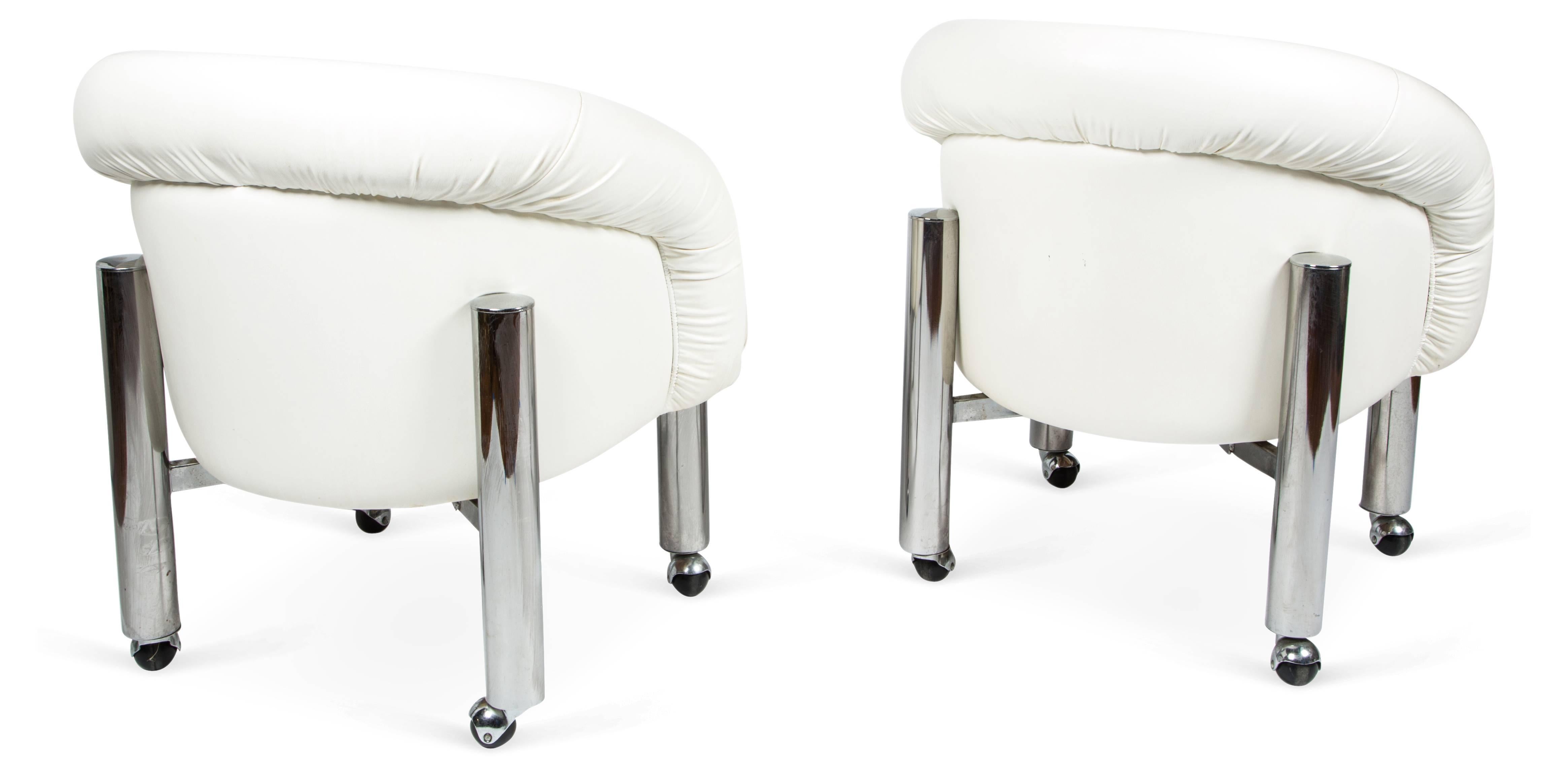 Upholstery Mid-Century Modern Milo Baughman Style Tubular Chrome Chairs, 1970's 