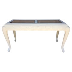 Serge Roche Style Plaster White Palm Carved Console Table