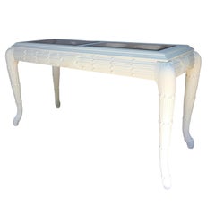 Serge Roche Style Plaster White Palm Carved Console Table