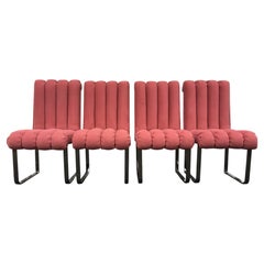DIA Chrome and Pink Channel Back Dining Chairs, Design Institute America 1980