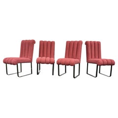 DIA Chrome and Pink Channel Back Dining Chairs, Design Institute America 1980
