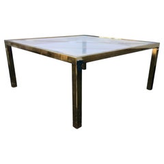 Mid-Century Modern Square Brass and Rattan Coffee Table, Milo Baughman DIA Style