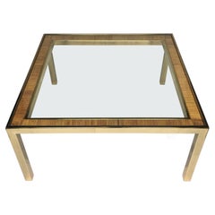 Mid-Century Modern Square Brass and Rattan Coffee Table, Milo Baughman DIA Style