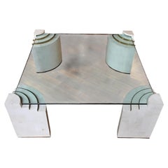 Sculptural Modern Tessellated Stone Glass & Brass Square Coffee Table, Marcius