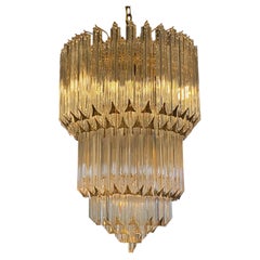 Venini Camer Glass and Brass Tiered Waterfall Chandelier, Italy
