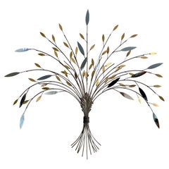 Sculpture murale sculpturale en métal chromé et laiton avec branche d'arbre, Curtis Jere, années 1990