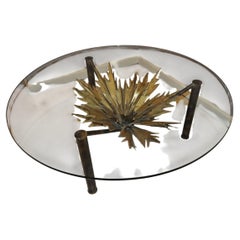 Modern Brutalist Sculptural Sunburst Torch Cut Cocktail Table