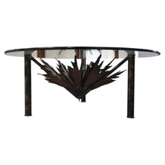 Modern Brutalist Sculptural Sunburst Torch Cut Cocktail Table