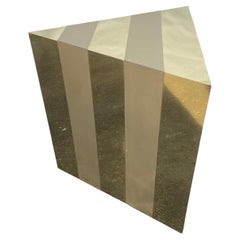 Paul Evans Style Mid-Century Modern Gold Cityscape Triangular End Side Table