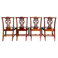 Maitland Smith Chippendale Regency Carved Mahogany Dining Side Chairs