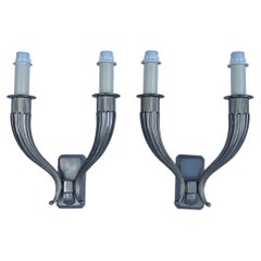 French Art Deco Jacques Ruhlmann Style Silver Wall Sconces, George V Hotel Paris