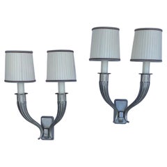 French Art Deco Jacques Ruhlmann Style Silver Wall Sconces, George V Hotel Paris