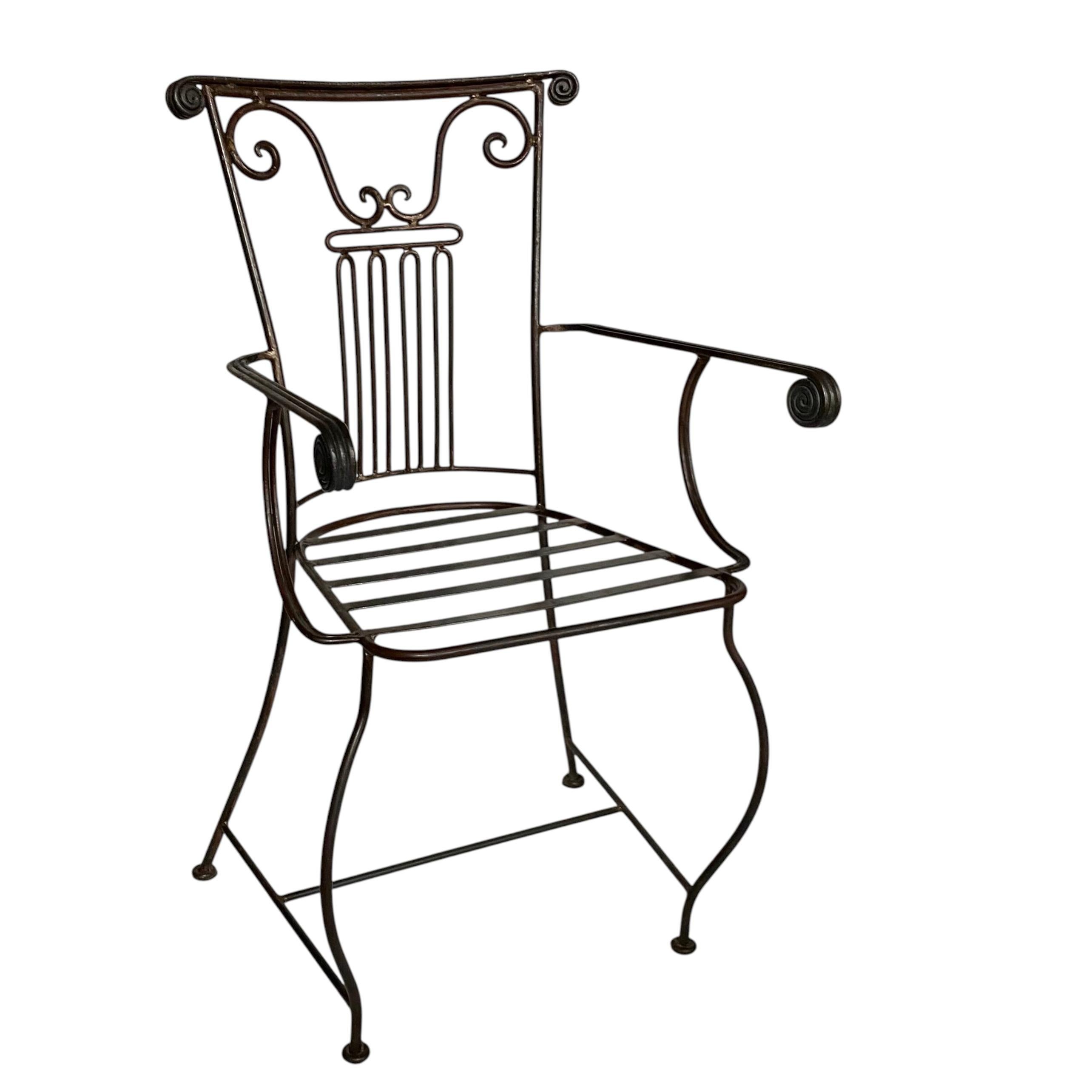 Mid Century Sculptural Neoclassical Style Iron Column Side or Accent Chair For Sale