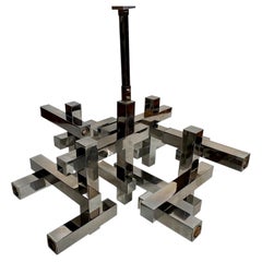 Gaetano Sciolari Mid Century Modern Cubist Geometric Chrome Chandelier