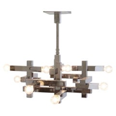 Gaetano Sciolari Mid Century Modern Cubist Geometric Chrome Chandelier