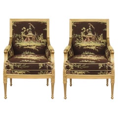 Lillian August Louis XVI Stil vergoldet Chinoiserie Bergere Club Stühle